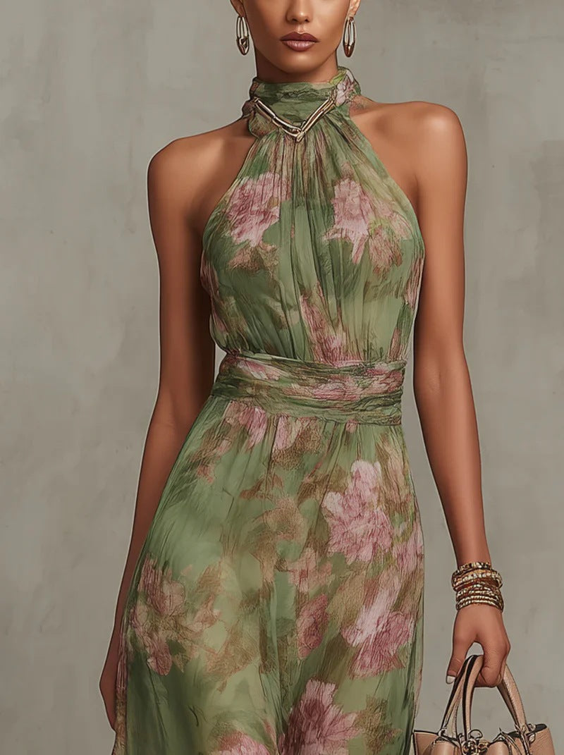 Selene | Vestido largo con abertura y estampado floral