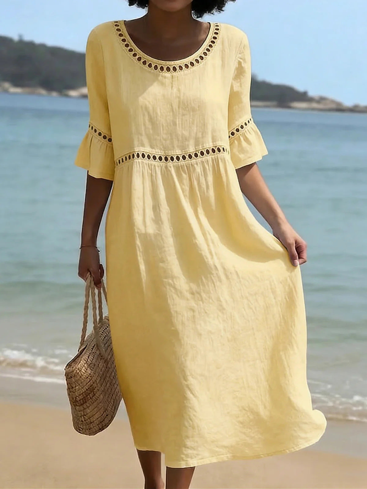 Lyra | Vestido elegante e informal de manga media y cuello redondo para mujer