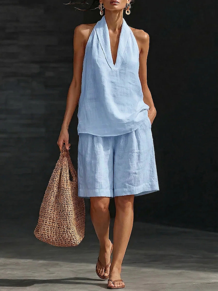 Zafira | Conjunto de camiseta sin mangas y pantalones cortos de Lino