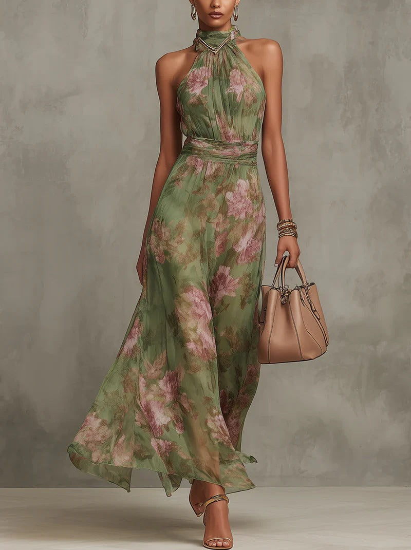 Selene | Vestido largo con abertura y estampado floral