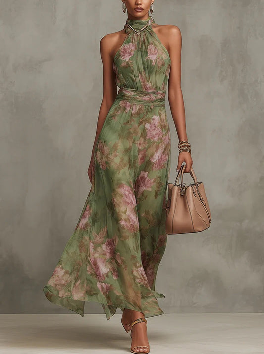 Selene | Vestido largo con abertura y estampado floral