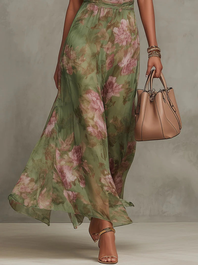 Selene | Vestido largo con abertura y estampado floral