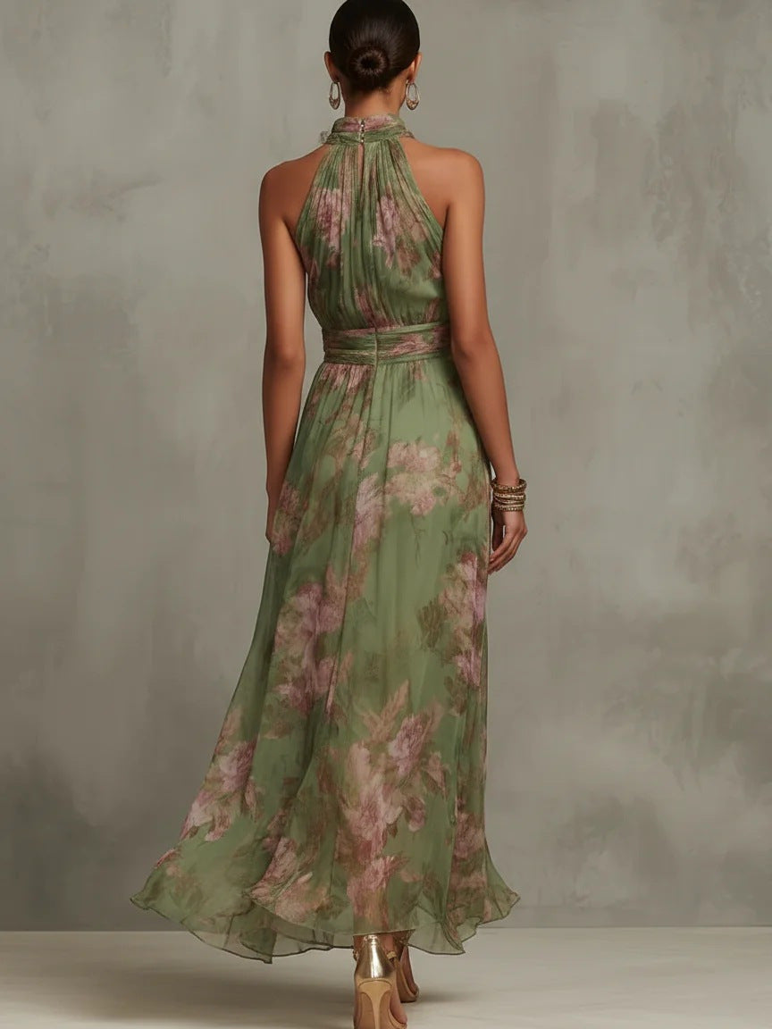 Selene | Vestido largo con abertura y estampado floral